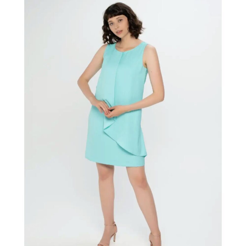 EMME MARELLA Blue Layered Sleeveless Lightweight Shift Mini Dress Size 12